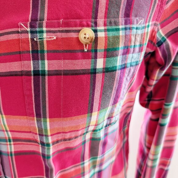 Polo Ralph Lauren  Cotton Plaid Button Down Shirt Size XL Dark Pink Green Colors - Picture 2 of 13